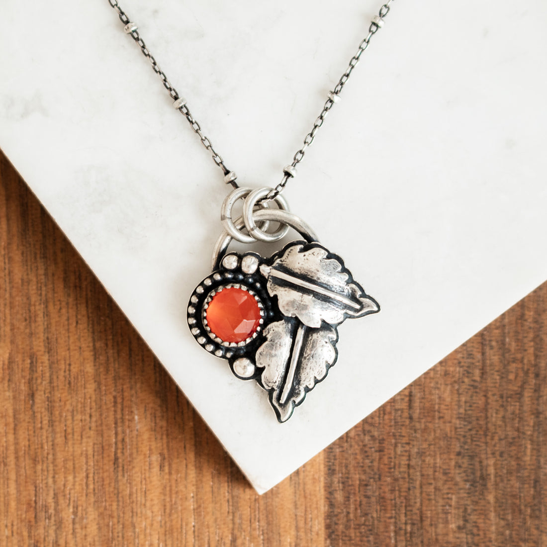 Orange Carnelian Autumn Leaves Necklace