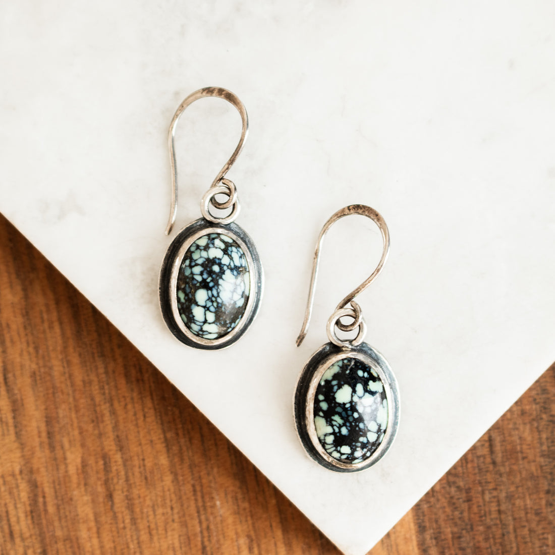 New Lander Black Matrix Oval Dangle Earrings