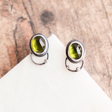 Peridot Tiny Hoop Stud Earrings