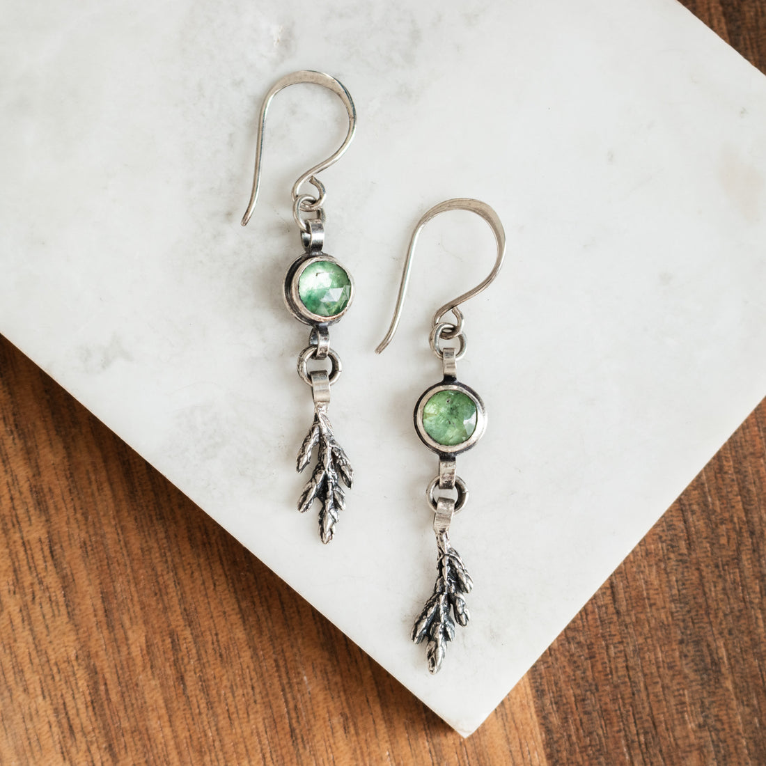 Kyanite Mint Green Cedar Dangle Earrings
