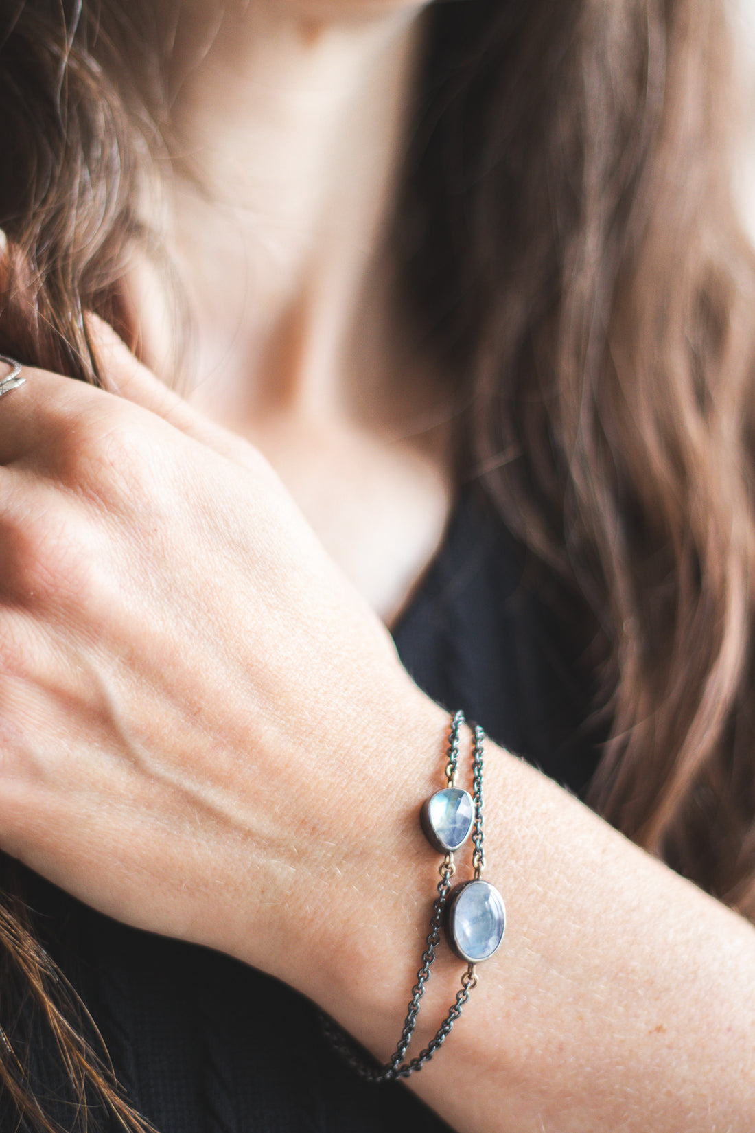 Rainbow Moonstone + 14k Gold Bracelet no.2