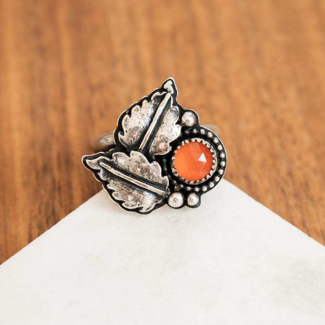 Size 8.5 | Orange Carnelian Autumn Leaf Ring