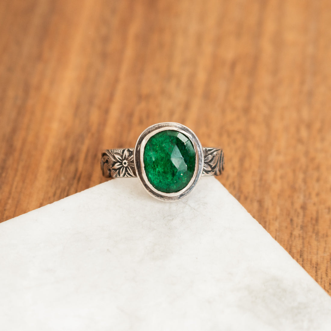 Size 8.5 | Green Aventurine Floral Ring
