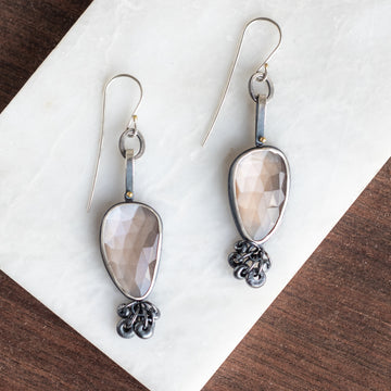 Peach Moonstone Dot Earrings