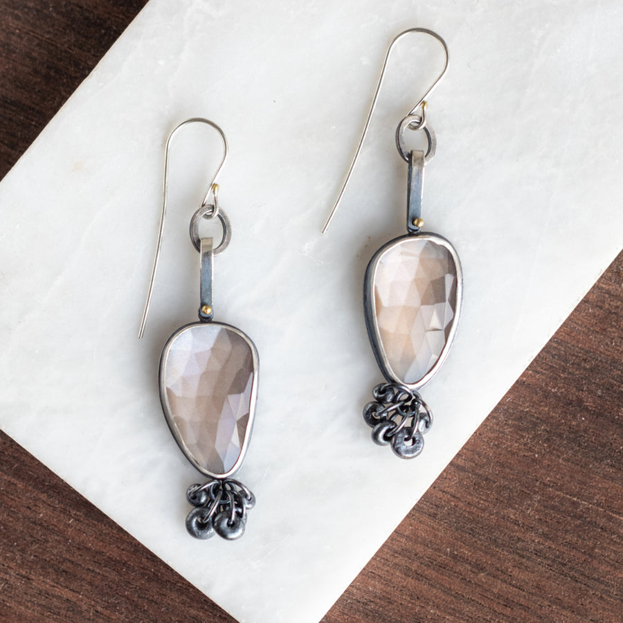 Peach Moonstone Dot Earrings