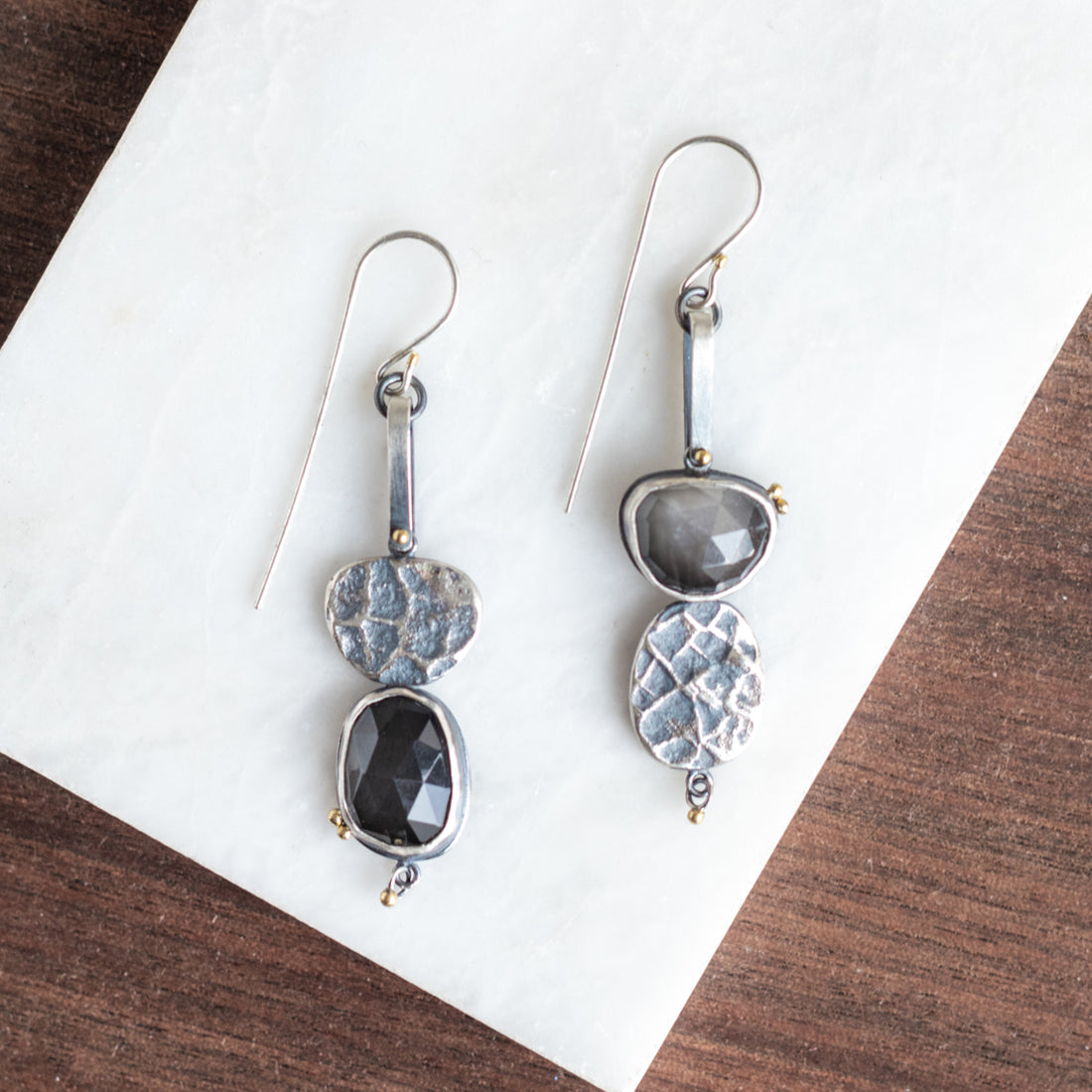 Grey Moonstone Lunar Stack Earrings