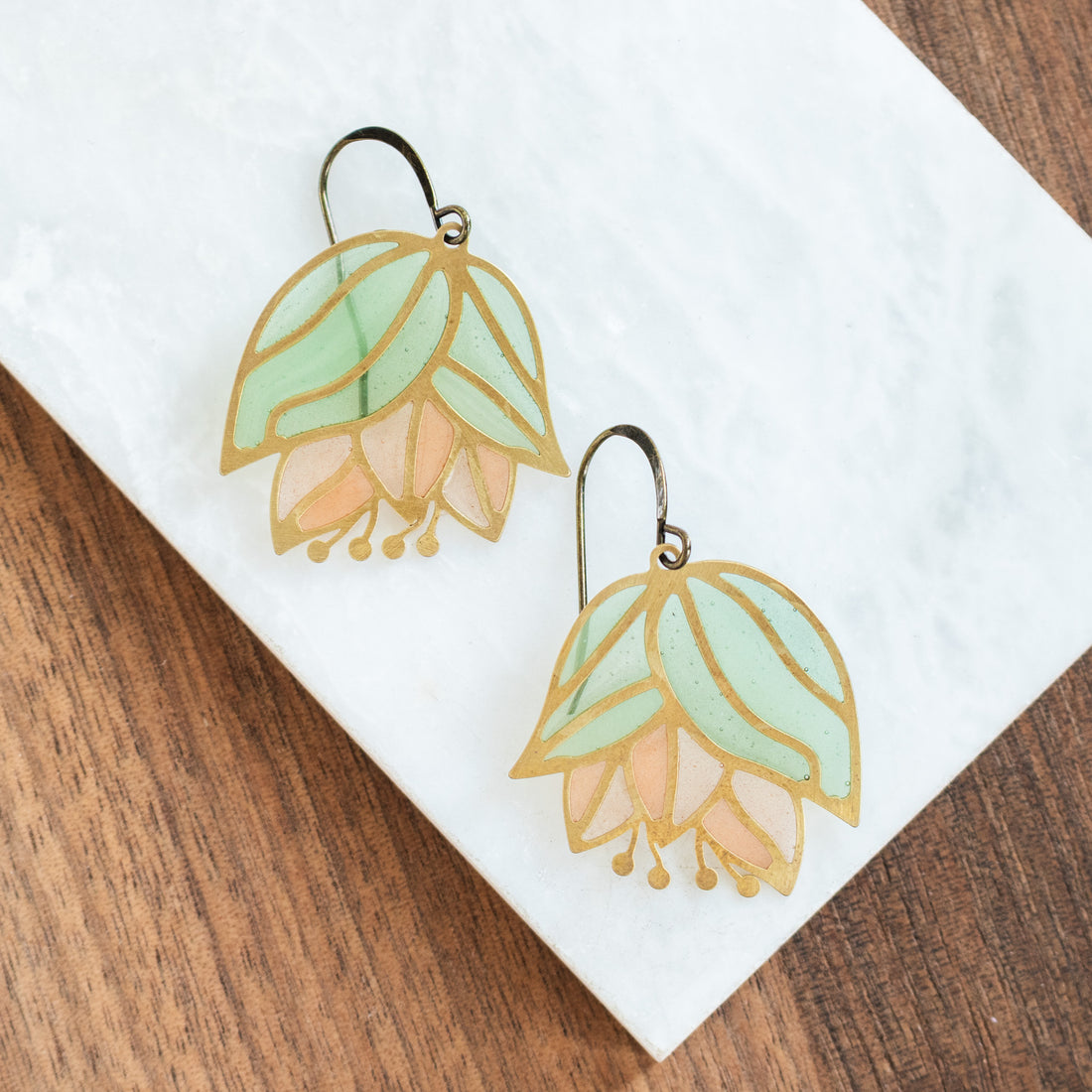 Lotus Bud Stained Glass Earrings