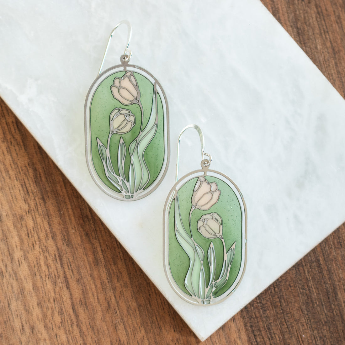 Camellias Stained Glass Earrings