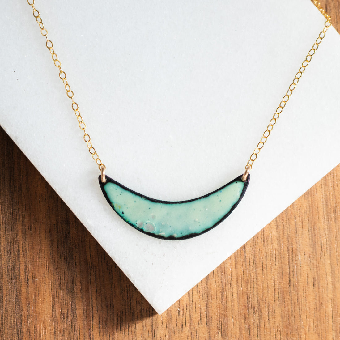 14k Lichen Green Crescent Necklace