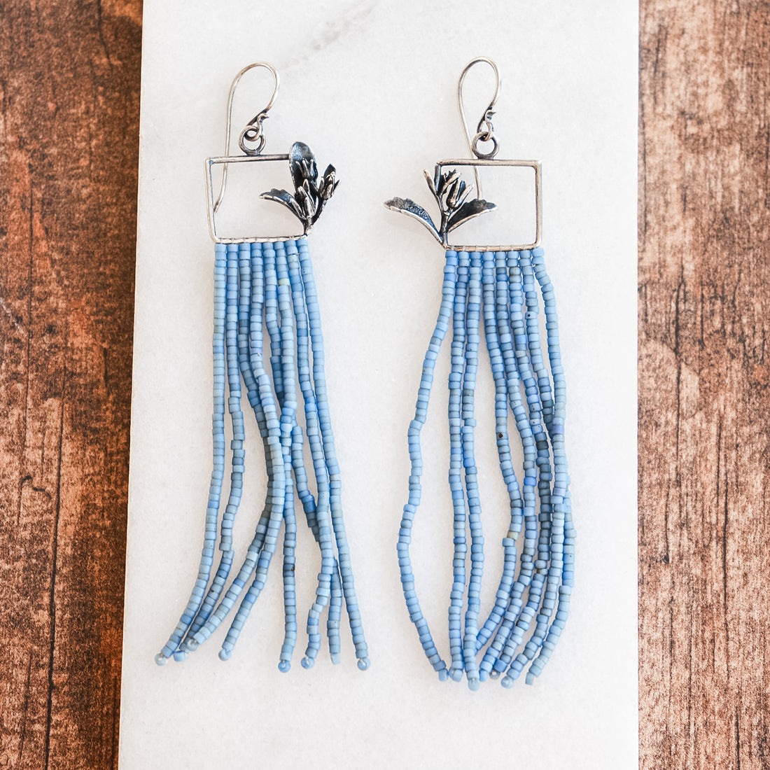 Blue Beaded Succulent Dangle Earrings