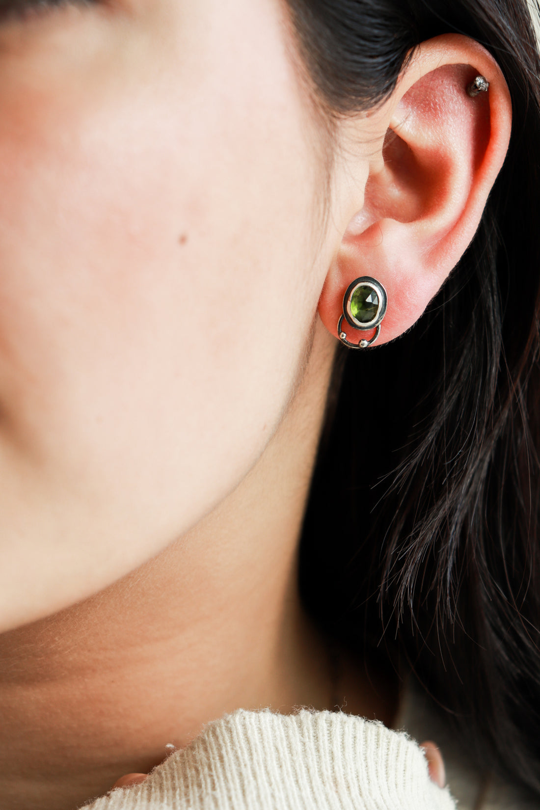 Peridot Tiny Hoop Stud Earrings