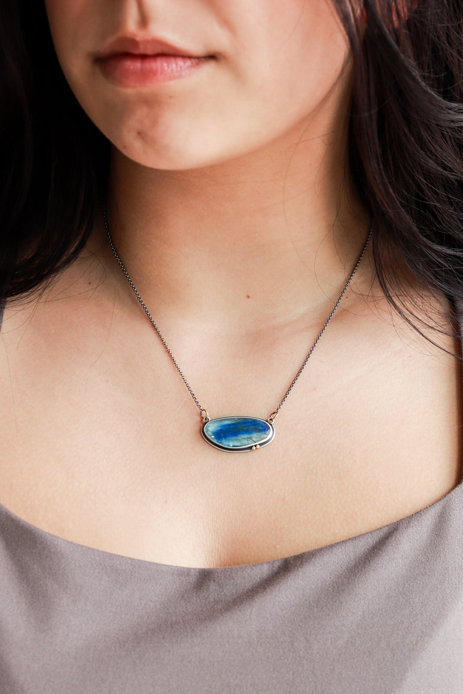 Blue Kyanite Horizontal 14k Necklace
