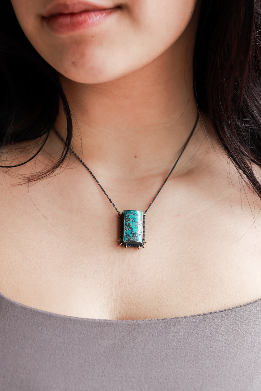 Hubei Turquoise Domed Rectangle Necklace