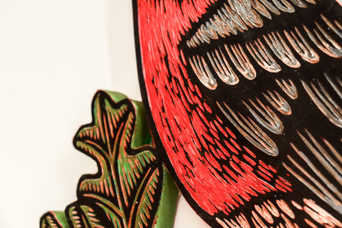 Robin on Branch 12x13 | Painted Wood Carving