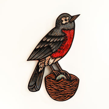 Robin on Nest 10x14 | Painted Wood Carving