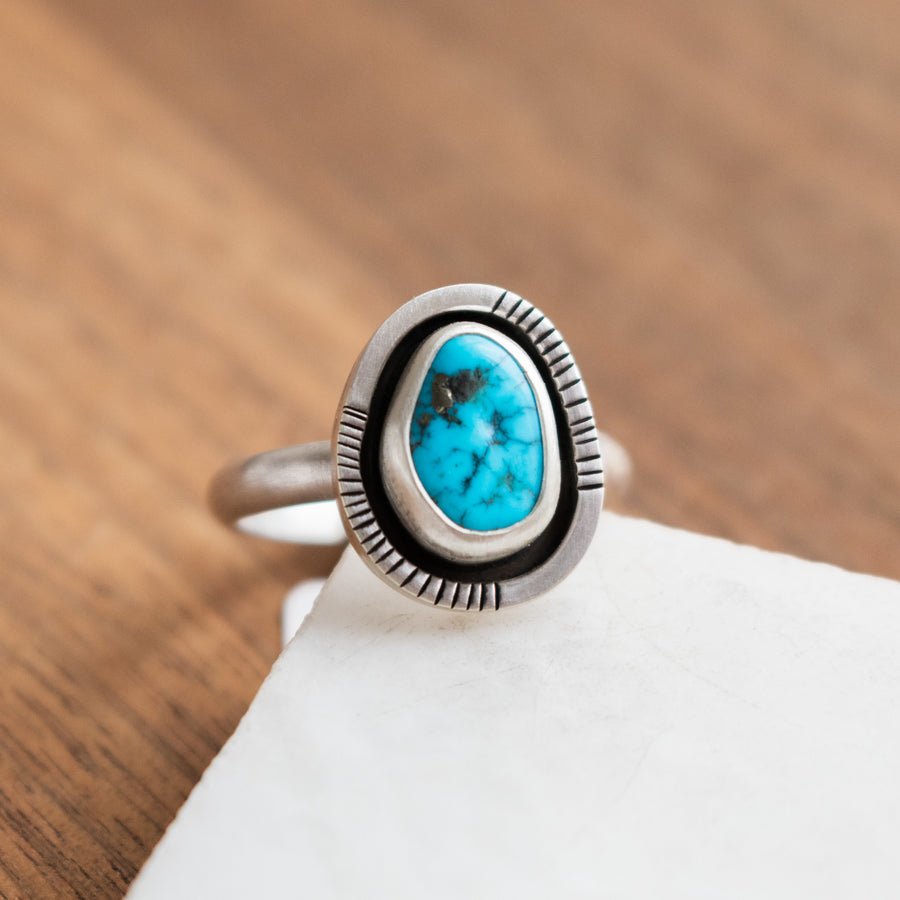 WabiSabi Silver | Size 7.25 | Kingman Turquoise Stamped Ring – The ...