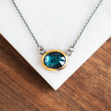 Teal Kyanite Petite Crescent Rim Necklace