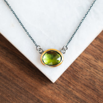 Peridot Petite Crescent Rim Necklace
