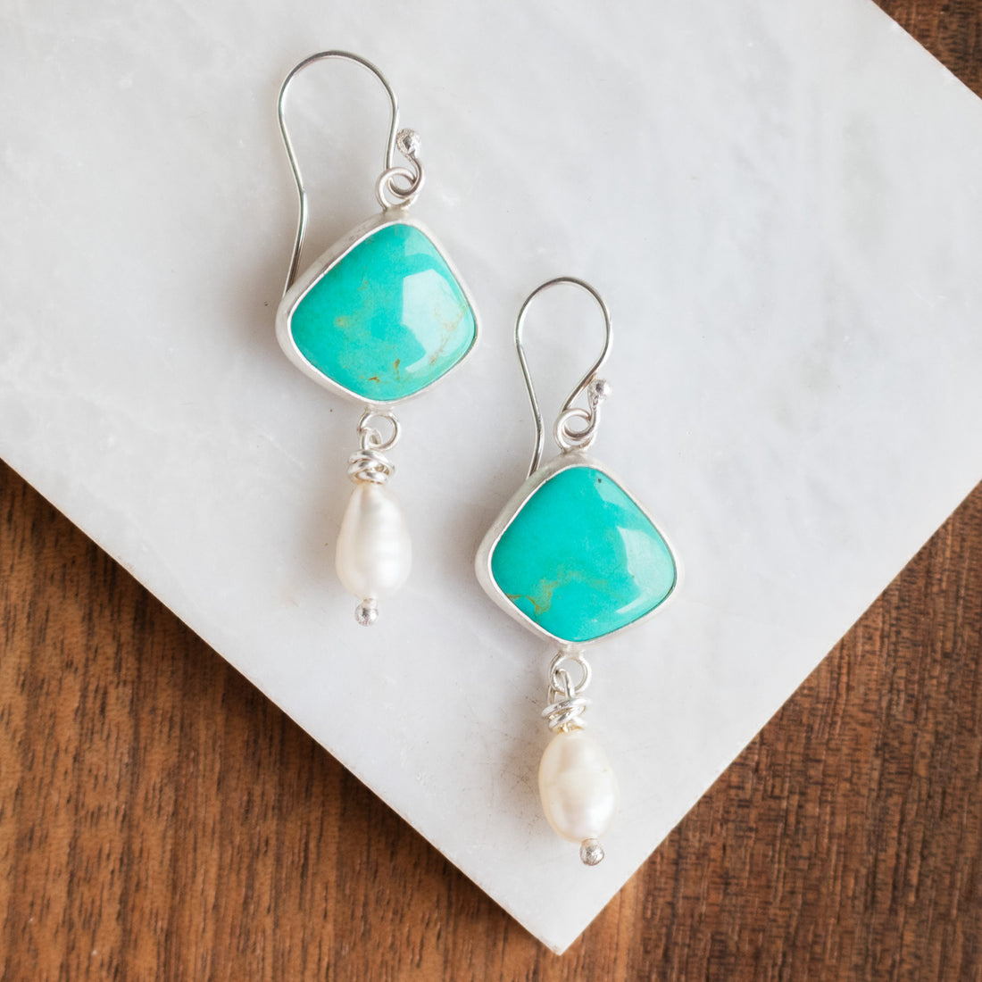 Chilean Turquoise & Pearl Earrings no.1
