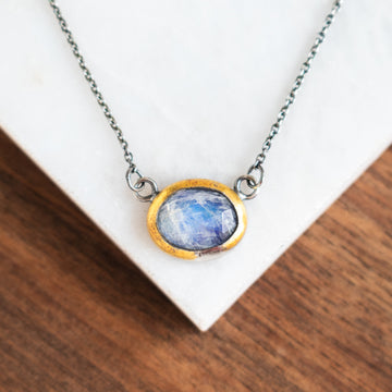 Rainbow Moonstone Petite Crescent Rim Necklace