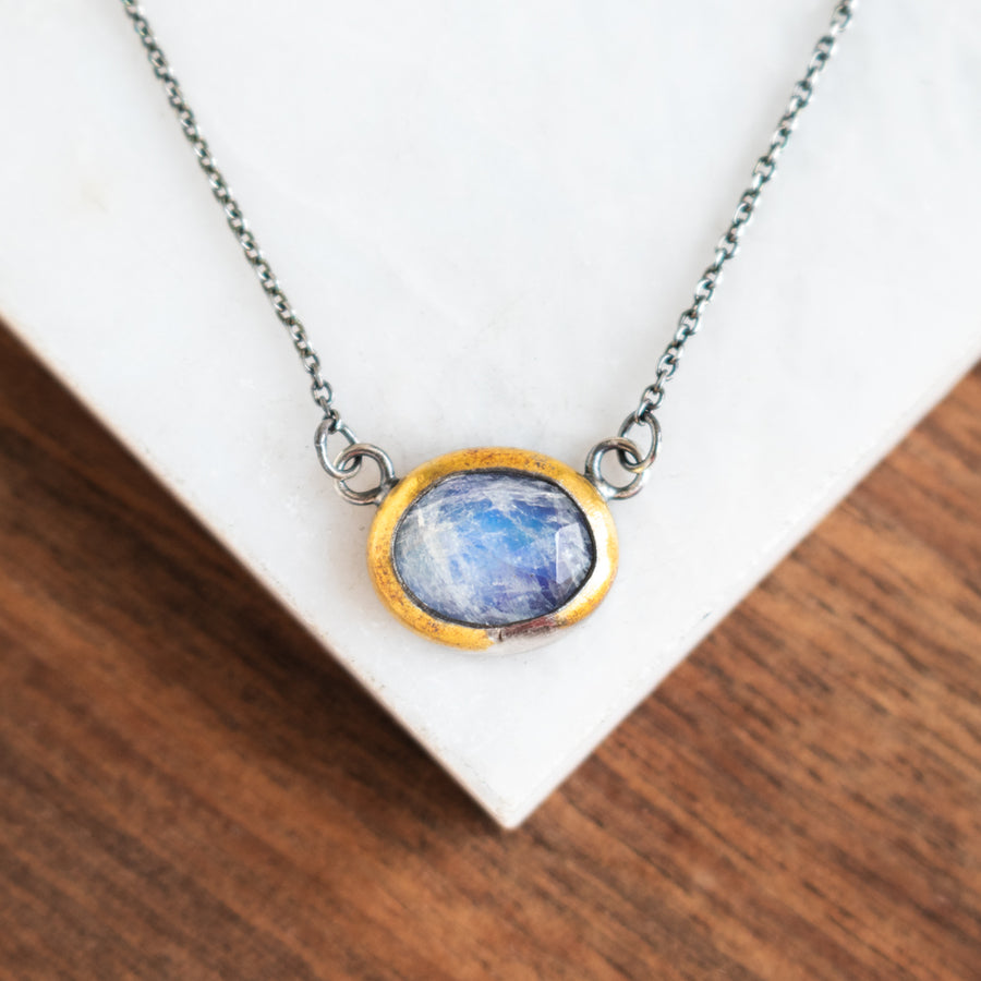 Rainbow Moonstone Petite Crescent Rim Necklace