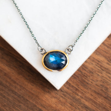 Labradorite Petite Crescent Rim Necklace