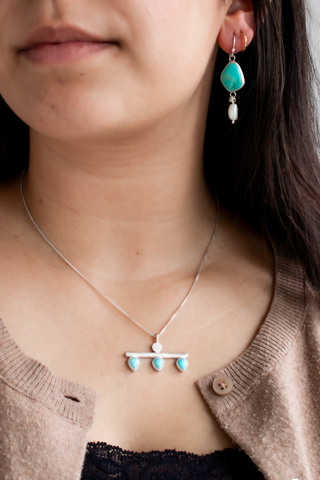 Chilean Turquoise & Pearl Earrings no.2