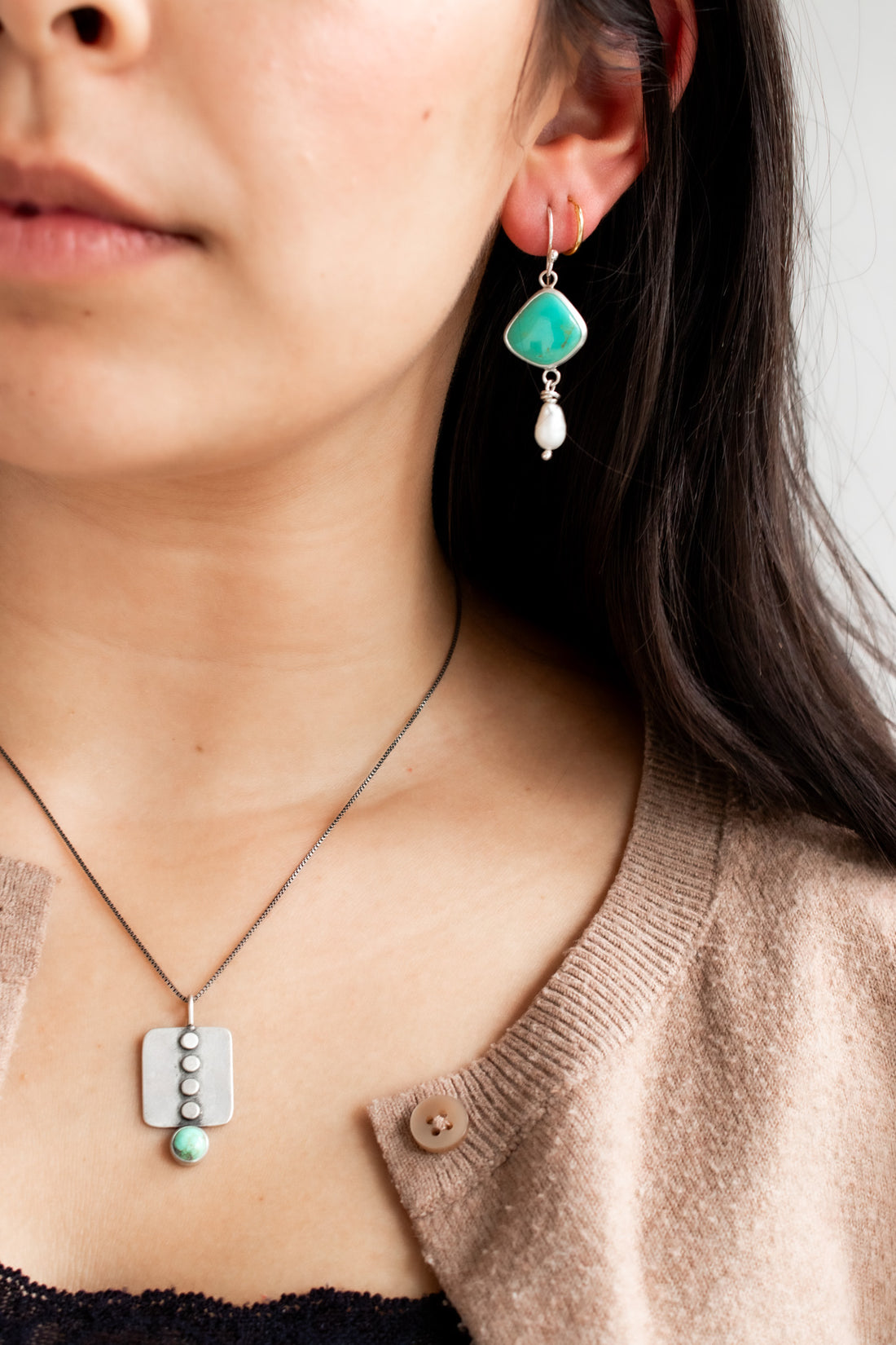 Chilean Turquoise & Pearl Earrings no.1