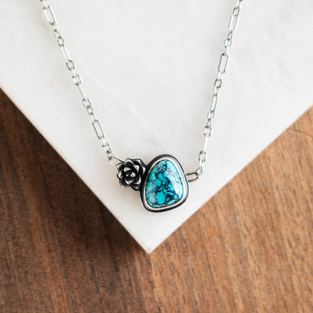 Hubei Turquoise with Tiny Succulent Necklace