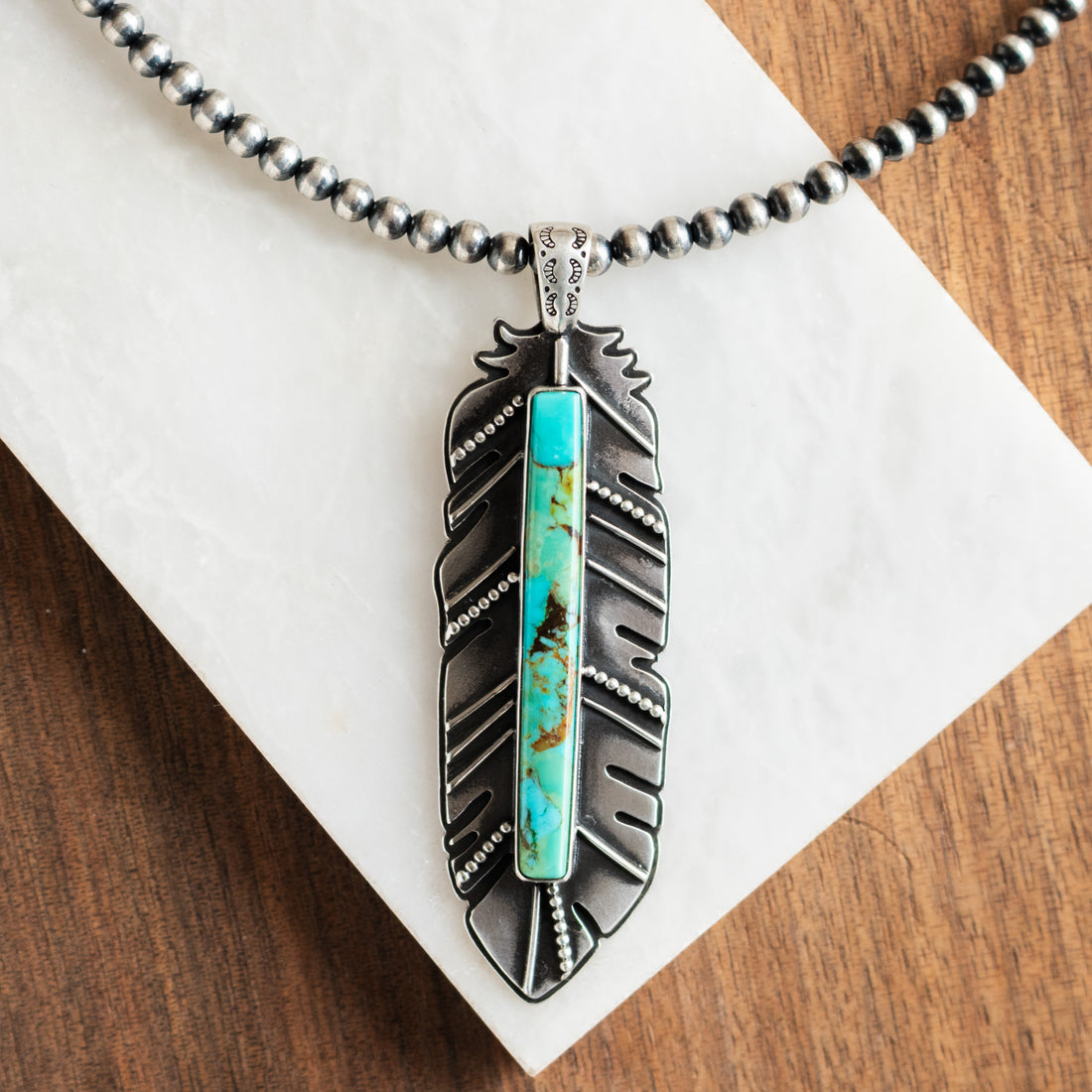 Kingman Turquoise Feather Necklace no.1