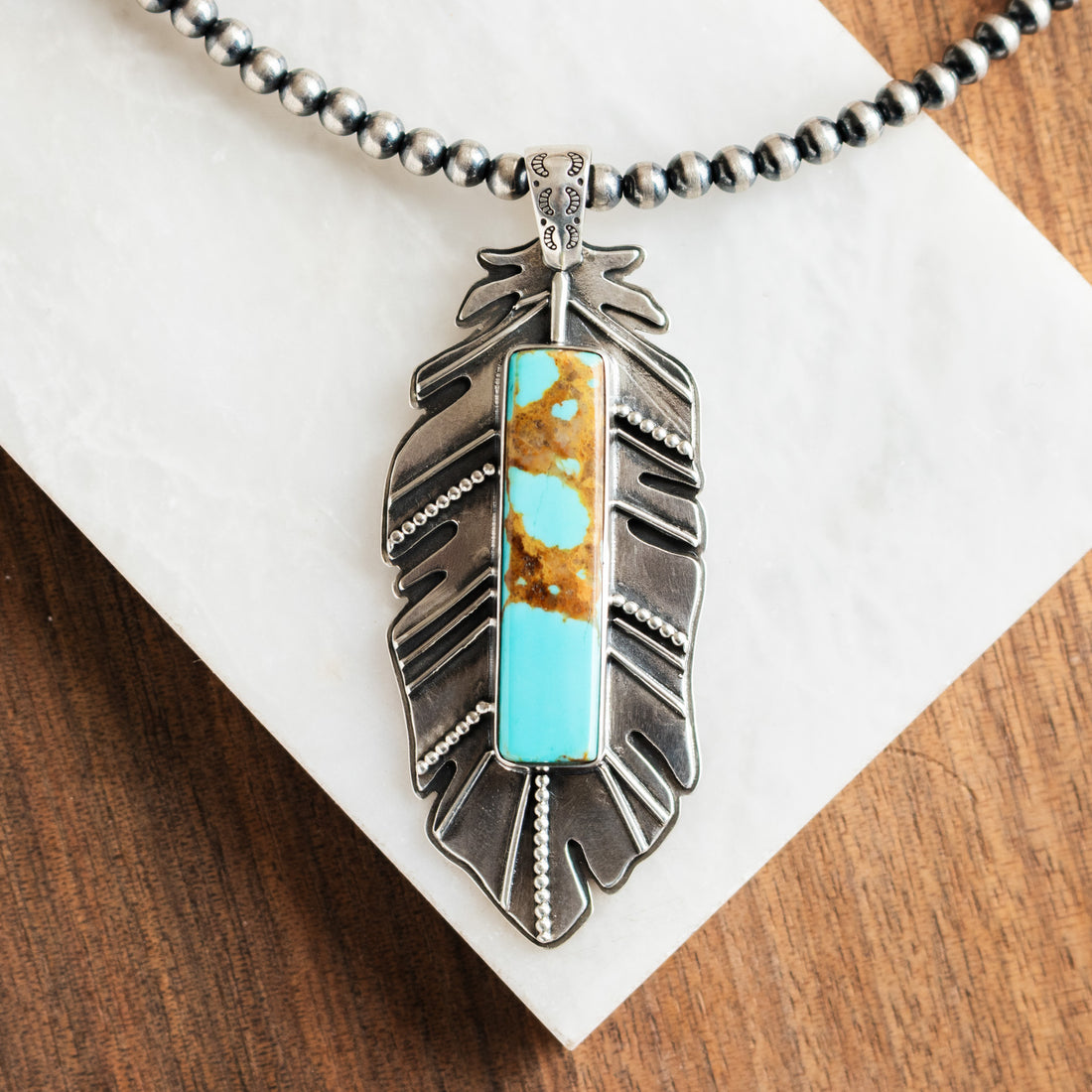 Kingman Turquoise Feather Necklace no.2