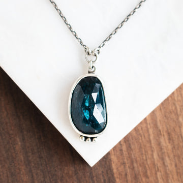 Kyanite Dark Blue Oval Vertical Necklace