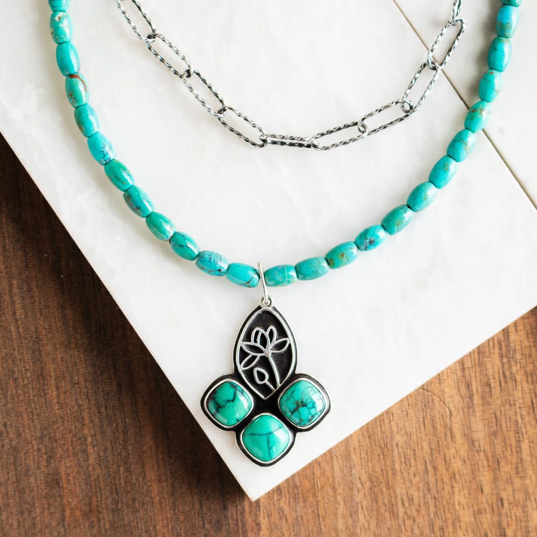 Hubei & Elisa Turquoise Lotus Necklace no.1