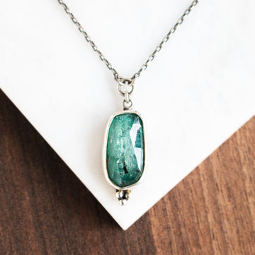Kyanite Dark Green Oval Vertical Necklace