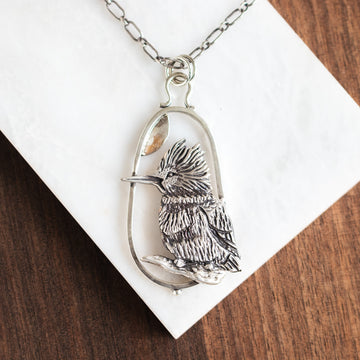 Kingfisher Hand Carved Pendant Necklace