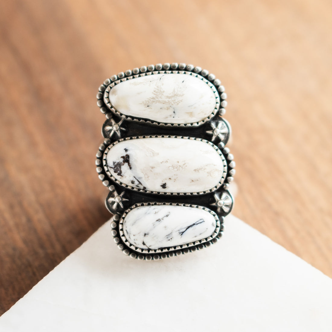 Size 9 | White Buffalo 3 Stone Ring