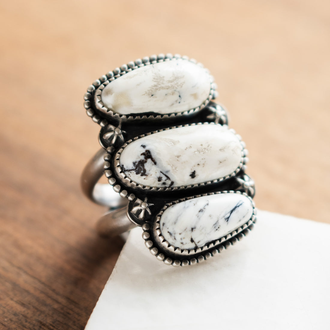 Size 9 | White Buffalo 3 Stone Ring