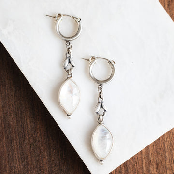 Rainbow Moonstone Hoop Dangle Earrings