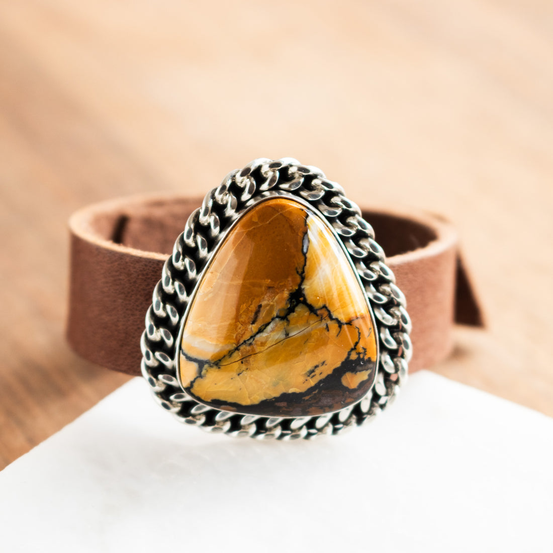 Dark Moon Hubei Turquoise Adjustable Leather Cuff