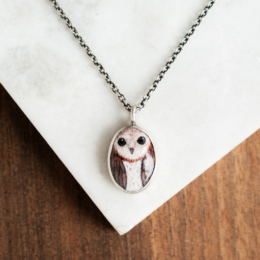 Tiny Barn Owl Enamel Necklace