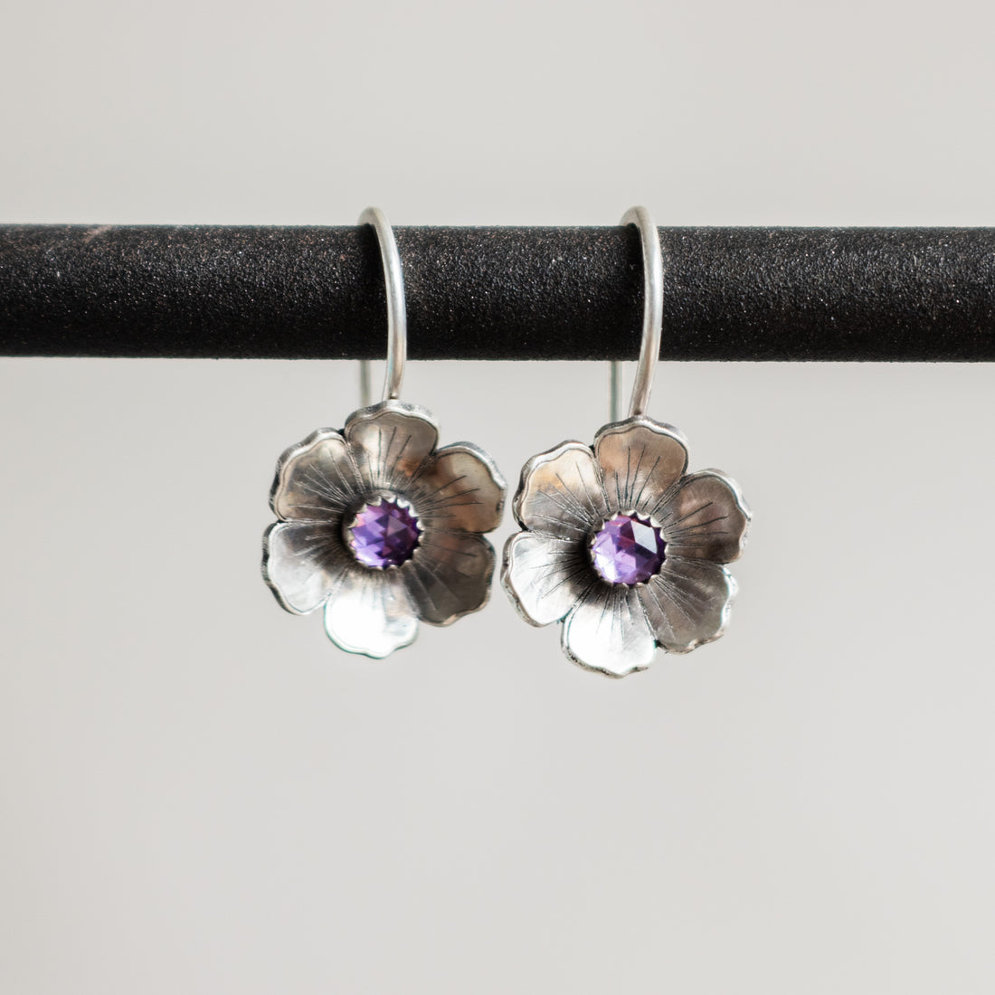 Mini Silver Amethyst Flower Earrings