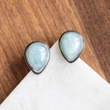 Aquamarine Teardrop Stud Earrings