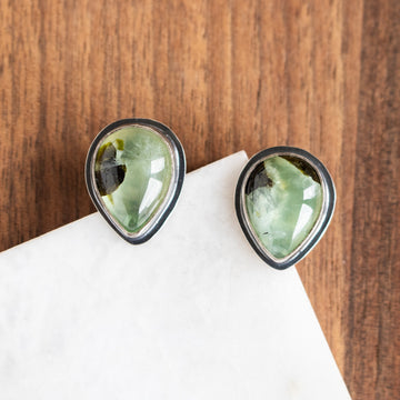 Prehnite Green Teardrop Stud Earrings