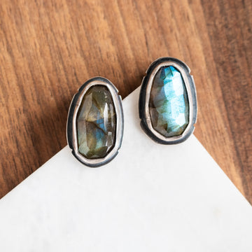 Labradorite Oval Stud Earrings
