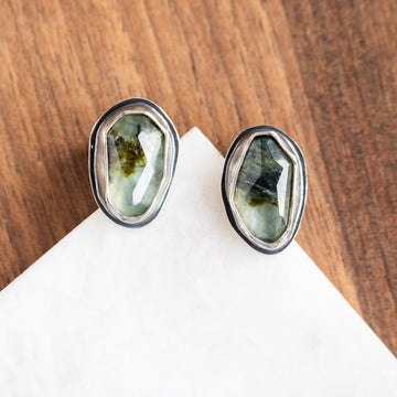 Prehnite Irregular Shape Stud Earrings