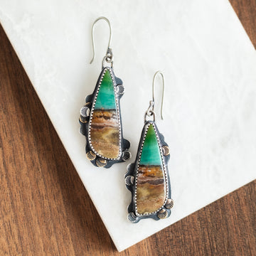 Opalized Wood Mixed Metal Lace Earrings