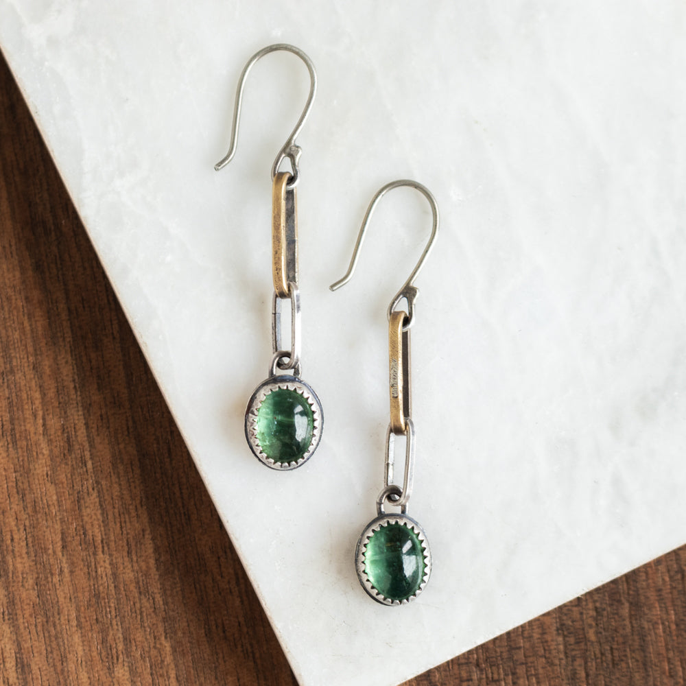 Green Kyanite Chain Earrings