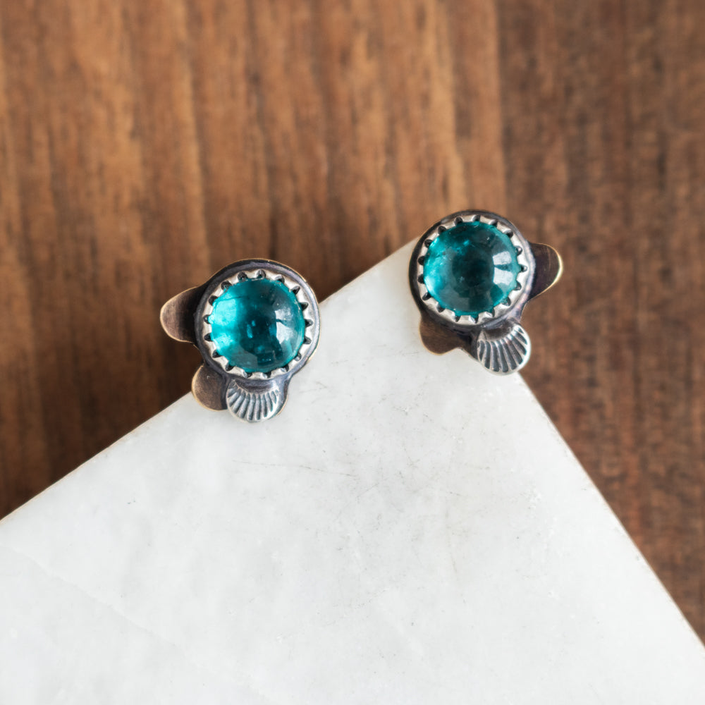 Blue Kyanite Mixed Metal Lace Stud Earrings