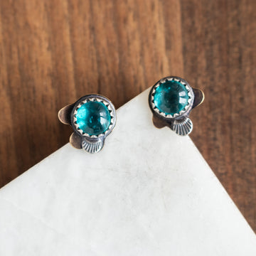 Blue Kyanite Mixed Metal Lace Stud Earrings