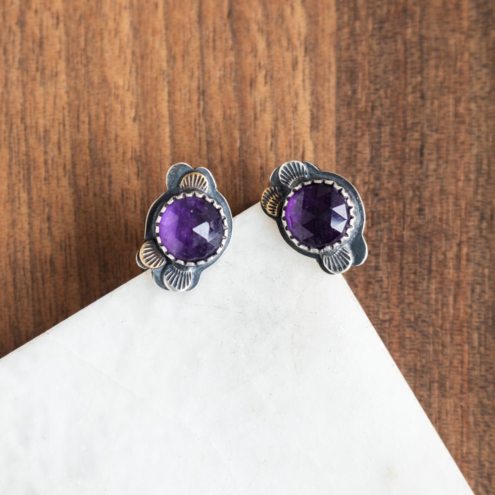 Amethyst Mixed Metal Lace Stud Earrings no.1